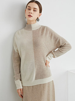 Color-blocked Pullover Loose Wool Sweater