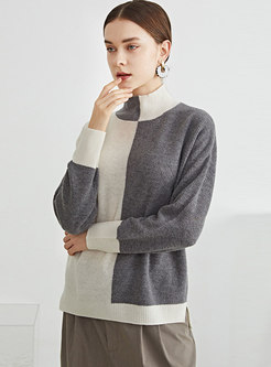 Color-blocked Pullover Loose Wool Sweater