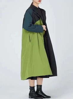 Hooded Color-blocked Plus Size Long Trench Coat
