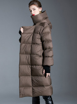 Brief Hooded Straight Long Puffer Coat