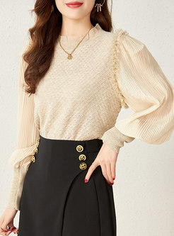 Long Sleeve Jacquard Pullover Openwork Top