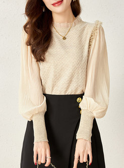 Long Sleeve Jacquard Pullover Openwork Top