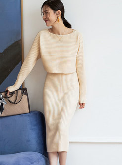 Long Sleeve Pullover Cropped Sweater & Knitted Dress