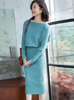 Long Sleeve Pullover Cropped Sweater & Knitted Dress