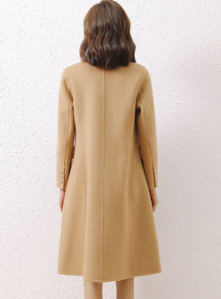 Camel Double-cashmere Knee-length A Line Overcoat