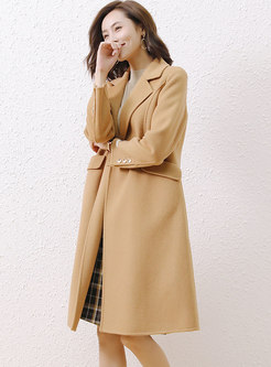 Camel Double-cashmere Knee-length A Line Overcoat