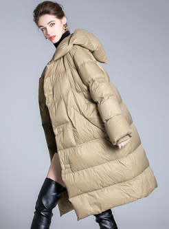 Hooded Single-breasted Long Straight Puffer Coat