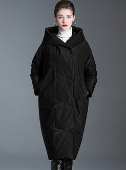 Plus Size Hooded Button-down Long Down Coat