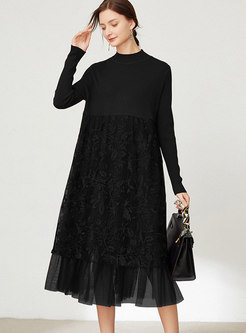 Long Sleeve Lace Plus Size Midi Sweater Dress