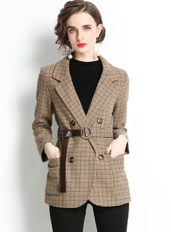 Houndstooth Belted Double-breasted Blazer