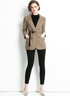 Houndstooth Belted Double-breasted Blazer