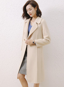 Brief Solid A Line Knee-length Wool Peacoat