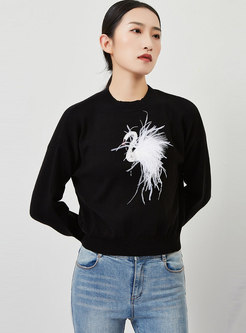 Diamante Feather Design Pullover Sweater