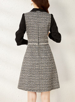 Tweed Patchwork Satin A Line Mini Dress