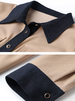 Color-blocked Long Sleeve Midi Shirt Dress