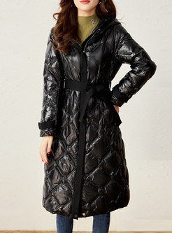 Hooded Mid-length Glossy Down Coat