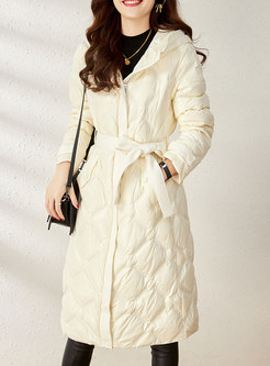 Hooded Mid-length Glossy Down Coat