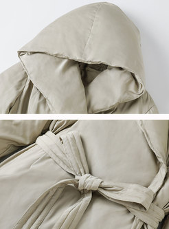 Hooded Straight Knee-length Wrap Down Coat