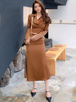 Long Sleeve Ruched Cropped Blouse & Maxi Skirt