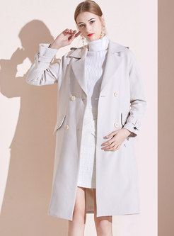 Notched Collar Double-breasted Belted Trench Coat