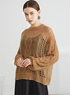Long Sleeve Openwork Pullover Loose Sweater