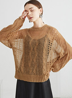 Long Sleeve Openwork Pullover Loose Sweater