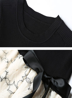 Long Sleeve Sweater Patchwork Sequin Midi Dress