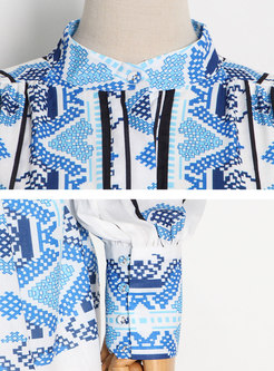 Mock Neck Long Sleeve Geometric Print Mini Dress