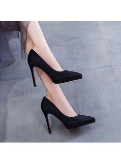 Black Pointed Toe Faux Suede High Heels