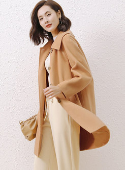 Double-cashmere Button-down Straight Overcoat
