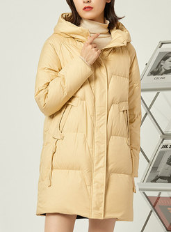 Hooded Thickened Drawcord Midi Puffer Coat