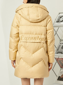 Hooded Straight Letter Embroidered Down Coat