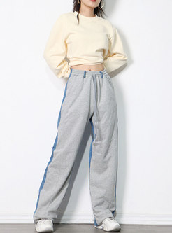 Color-blocked High Waisted Wide Leg Pants