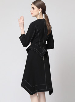 Long Sleeve High Waisted Asymmetric Skirt Suits