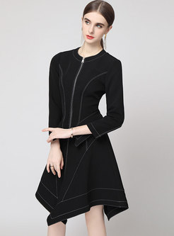Long Sleeve High Waisted Asymmetric Skirt Suits