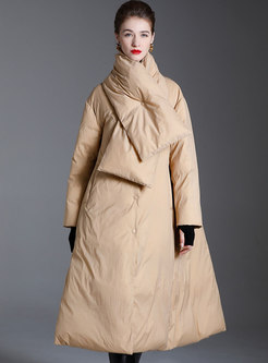 Mock Neck Loose Single-breasted Long Down Coat