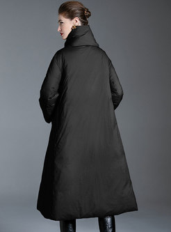 Mock Neck Loose Single-breasted Long Down Coat