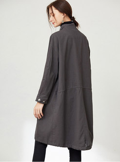 Stand Collar Loose Drawcord Trench Coat