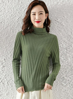 Turtleneck Ribbed Pullover Slim Wool Sweater