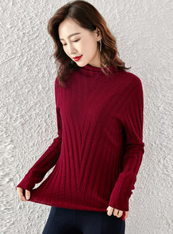 Turtleneck Ribbed Pullover Slim Wool Sweater