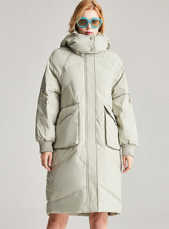 Mock Neck Hooded Straight Thick Down Coat