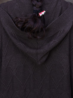 Plus Size Hooded Batwing Sleeve Long Sweater Coat