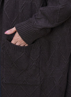 Plus Size Hooded Batwing Sleeve Long Sweater Coat
