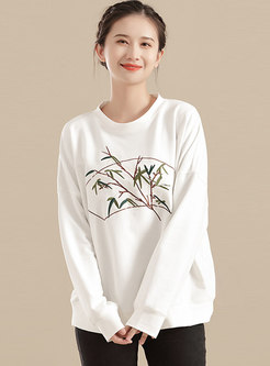 Crew Neck Long Sleeve Pullover Loose Print Tee
