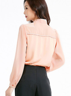 Bowknot Long Sleeve Single-breasted Blouse