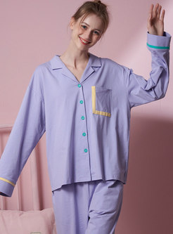 Color-blocked Loose High Waisted Pajama Set