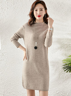 Long Sleeve Shift Mini Wool Sweater Dress