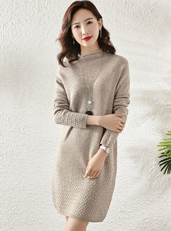 Long Sleeve Shift Mini Wool Sweater Dress