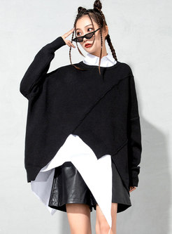 Plus Size Asymmetric Patchwork Pullover Sweater