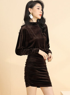 Batwing Sleeve Ruched Sexy Mini Bodycon Dress